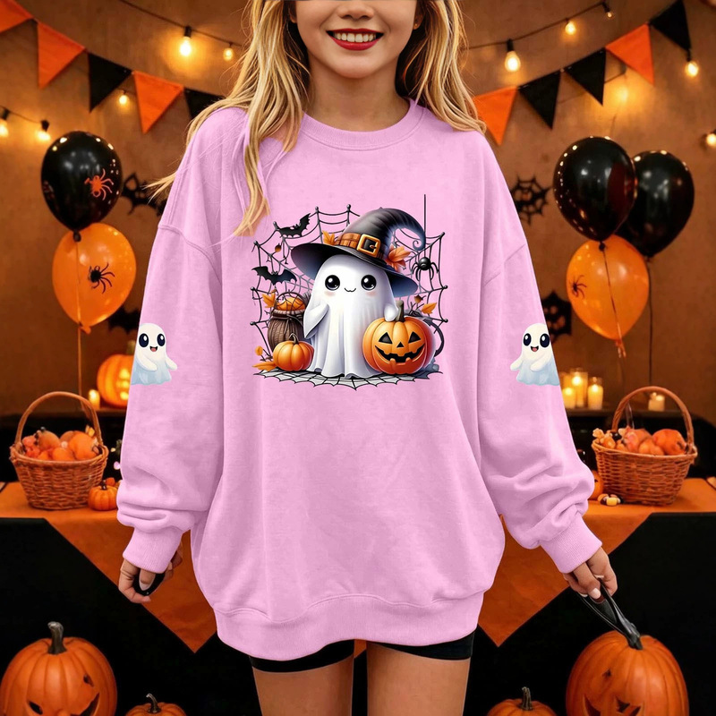 (1-14 years old) Halloween casual printed loose fit healthy fabric fleece long-sleeve round-neck shirt for boys and girls (1-14 years old) Halloween casual printed loose fit healthy fabric fleece long-sleeve round-neck shirt for boys and girls
