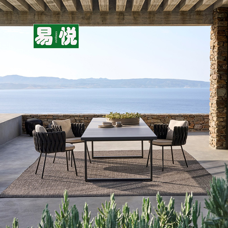 Mesa y silla de cordón al aire libre patio jardín balcón al aire libre mesa de comedor de hotel simple villa combinación silla de caña