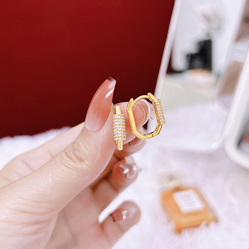 Pendientes de circón simples elegantes pendientes de lujo de luz de mujer joyas de gama alta accesorios de cercanías elegantes moda de seis lados