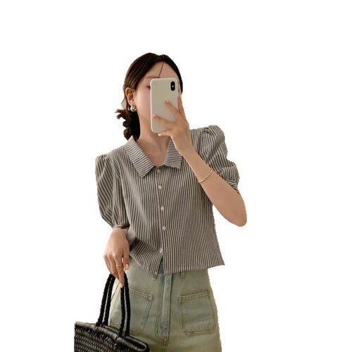 Women's Short Sleeve Plaid Button-Down Collar Shirt from Korean Instagram