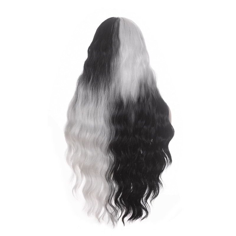 Cosplay pelucas Halloween juegan toque de cabeza en blanco y negro en medio de gradiente europeo y americano pelucas longas