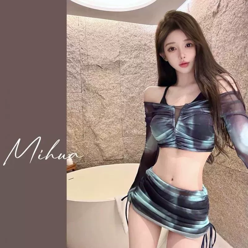 Miss Rice Hot Spring купальник женский 2025 новый стиль сексуальная одноплечая длинный рукав личность разделенный плоский угол