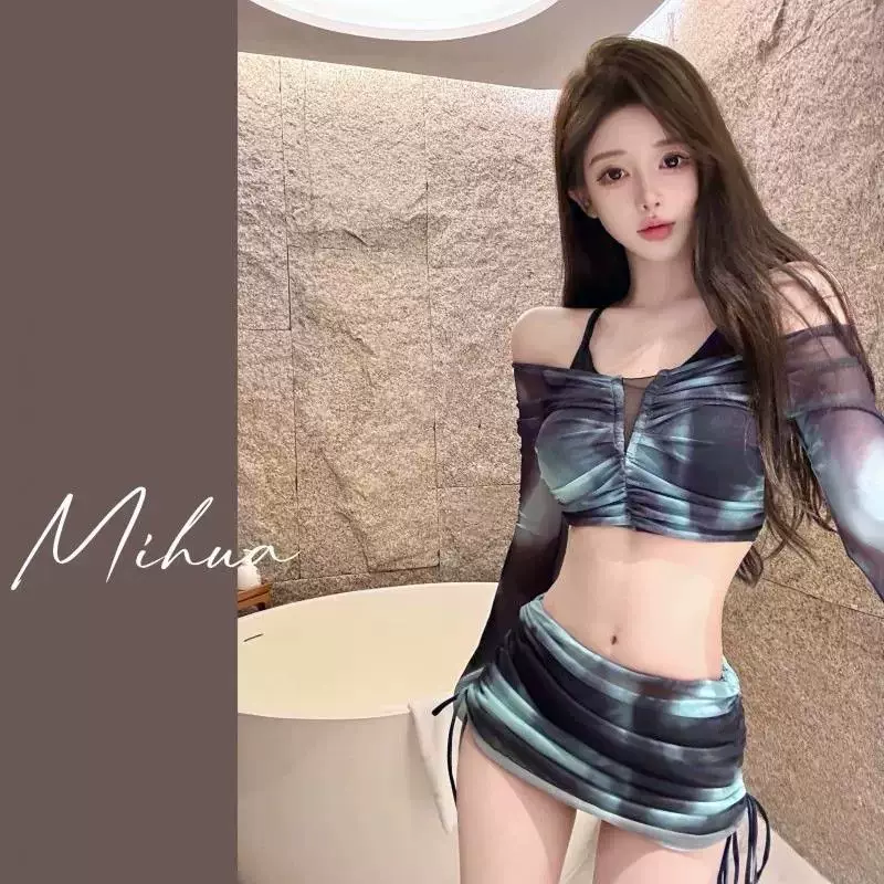 Miss Rice Hot Spring купальник женский 2025 новый стиль сексуальная одноплечая длинный рукав личность разделенный плоский угол