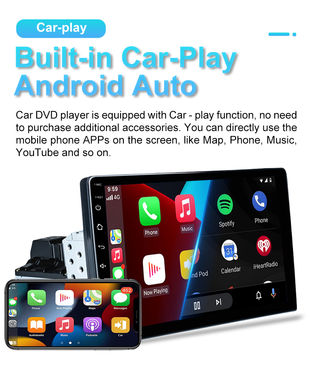 10inch Car Navigation Supports Carplay Built-In Wifi Supports Ahd Input Android Universal Car Display