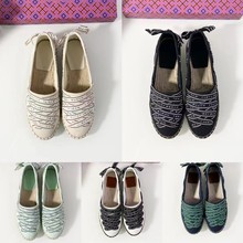 TB女鞋字母绑带草编麻绳底渔夫鞋RIBBON蝴蝶结平底单鞋人行花纹鞋