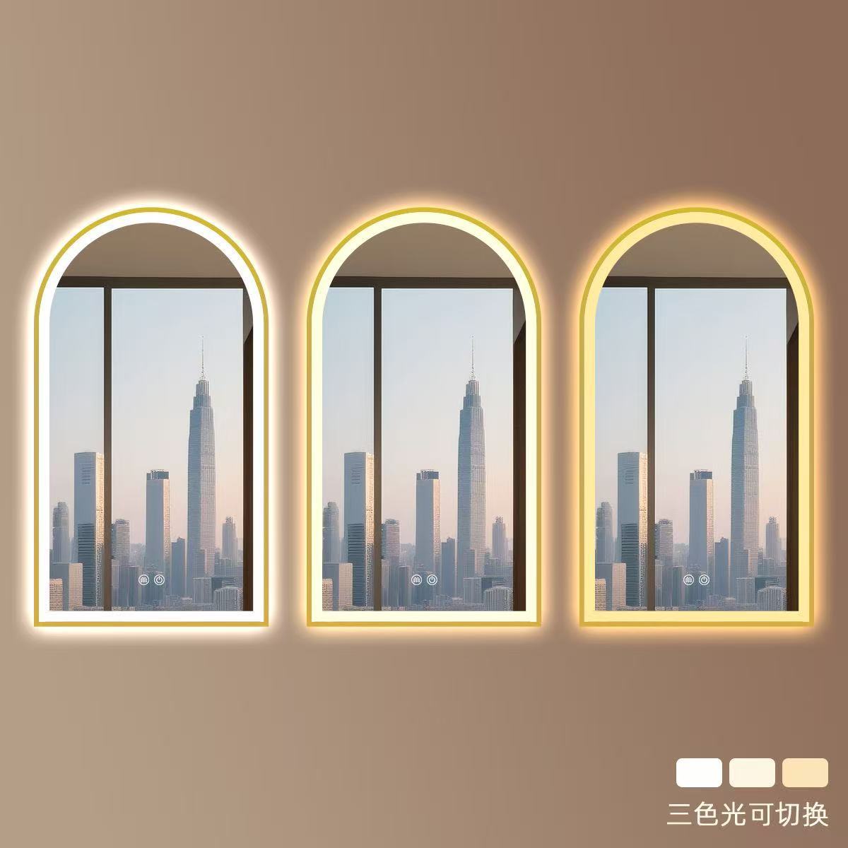 French-Style Arch Smart Mirror with Backlight, Bathroom Mirror, Wall-Mounted Vanity Mirror, Bathroom Led Light Mirror