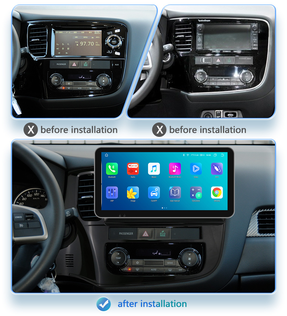 10.33inch Suitable for 12-18 Mitsubishi Outlander 3Rd Generation Car Central Control Navigation Bluetooth Wireless Carplay