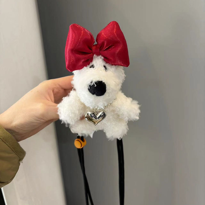 Chicas comprando teléfono móvil mochila clip lindo West Highland muñeco de peluche garabateado perrito cordón JK vestido de niña image 23