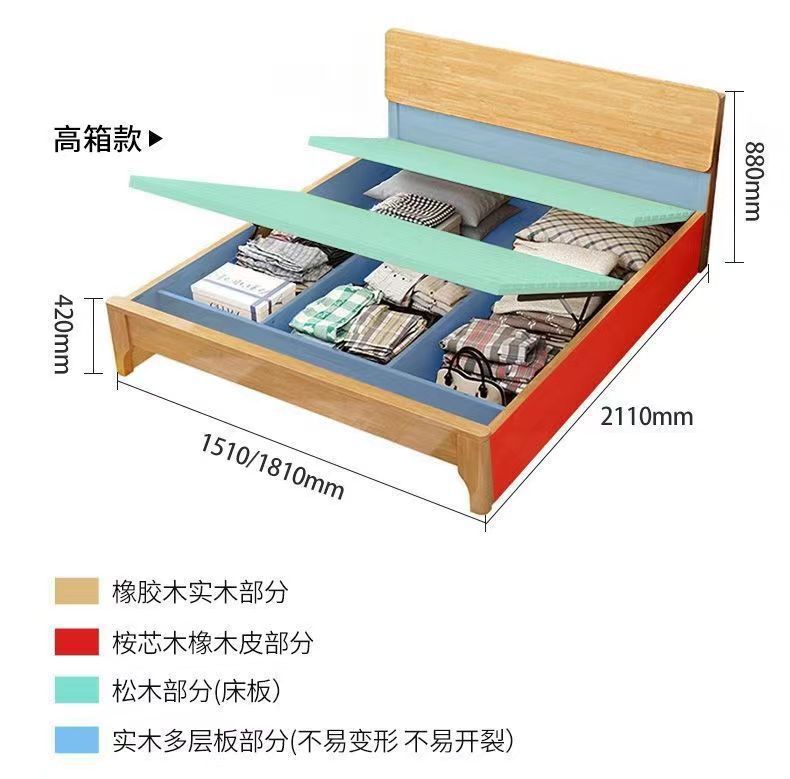 北欧实木床1.2米单人家用原木拼接床1.51.8m橡胶木出租屋床架批发详情21