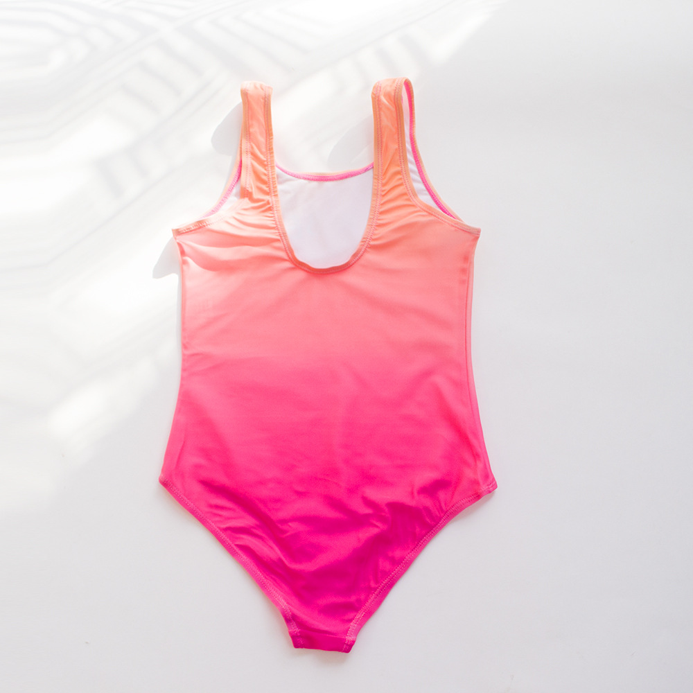 Collarless Neckline Beach Letter Gradient Color Bodysuit One-pieces Kids Swimwear
