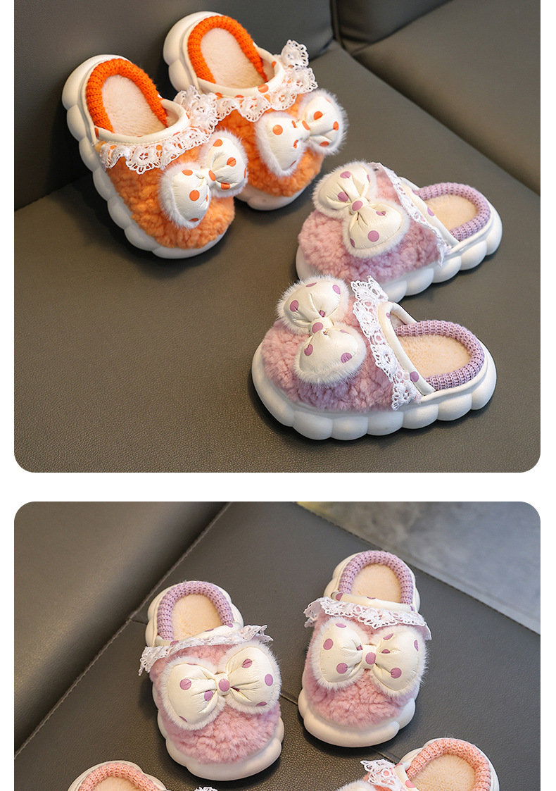 Winter für Mädchen, Prinzessinnenwärme, Tasche, Eltern-Kind-Plüsch-Baumwollhausschuhe für große, mittlere und kleine Kinder_voghion.com