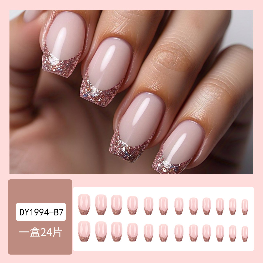 Hot Girl Brillante Piezas de uñas de uñas francesas 24 piezas Parche de uñas postizas Productos terminados al por mayor Comercio exterior Venta caliente uñas de vestir