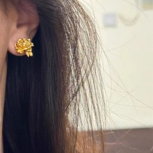 沙金饰品复古富贵牡丹花耳钉女款百搭小众高级感设计潮流耳饰饰品