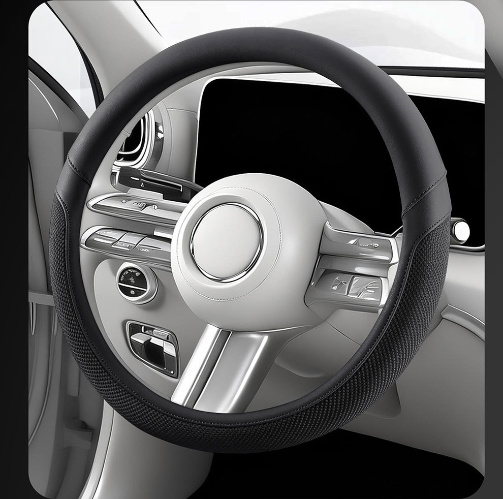 Car Steering Wheel Cover for All Seasons, Universal Leather Handle Cover for Interior Use, Dirt-Resistant, Non-Slip, Double D-Shaped, Wholesale from Manufacturer