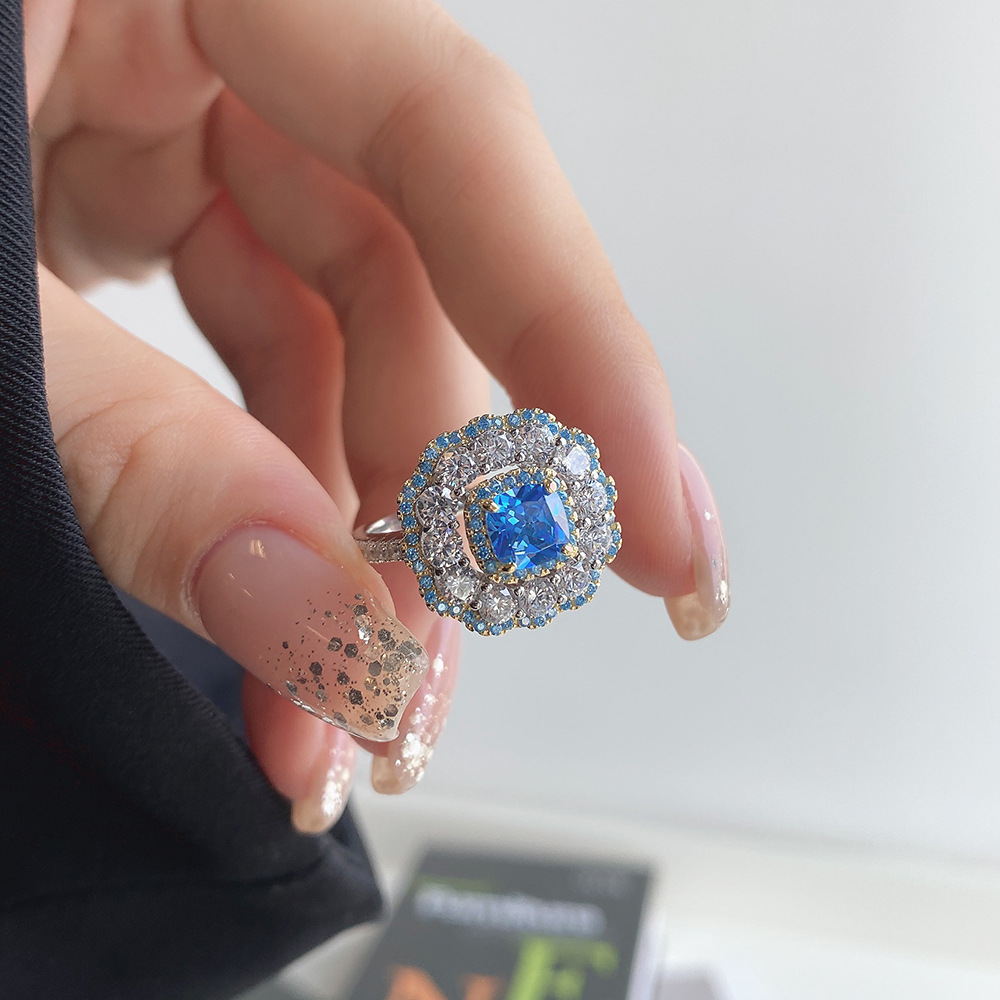 Fashion Geometric Sterling Silver Inlay Zircon Rings 1 Piece