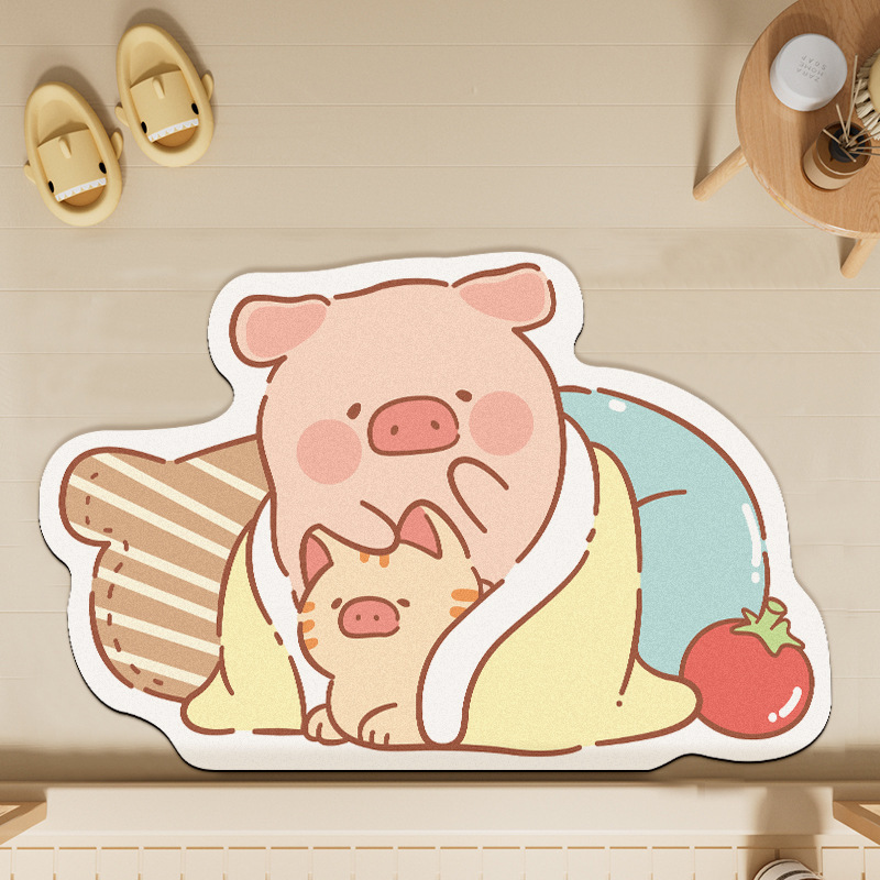 Niedliche Cartoon Schweinchen Kieselgur Badematte Schmutzabweisend_voghion.com