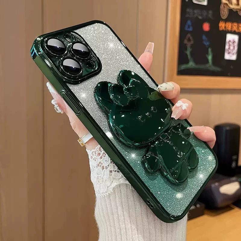 Чехол для телефона (Apple) iPhone 16/15 серии — силиконовый с зеркалом в виде кролика, градиентный цвет и встроенная подставка