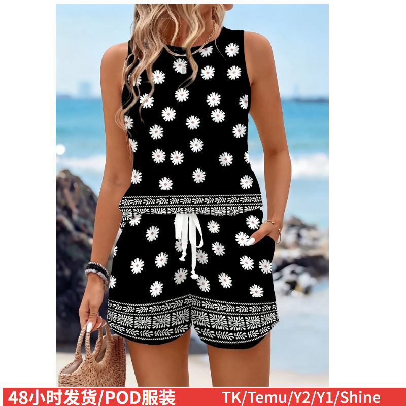 2026Shein Cross-Border Vest 3D Printed Vacation Style Casual Shorts Set Casual Beach Style Casual 2026Shein Cross-Border Vest 3D Printed Vacation Style Casual Shorts Set Casual Beach Style Casual