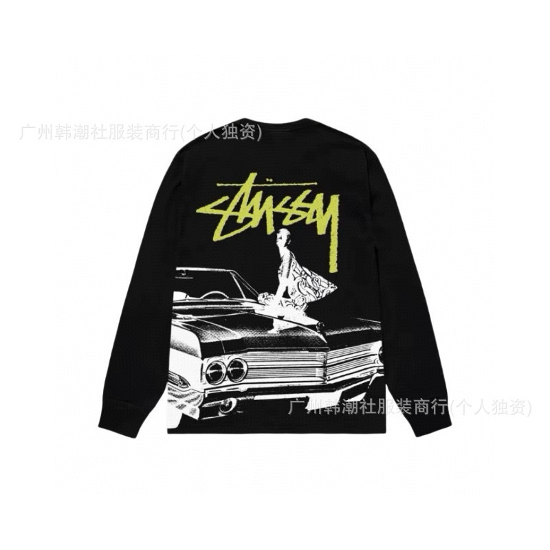 25S跨境斯图西长袖印花t恤美式潮牌STUSSY圆筒布休闲宽松男女同款|undefined