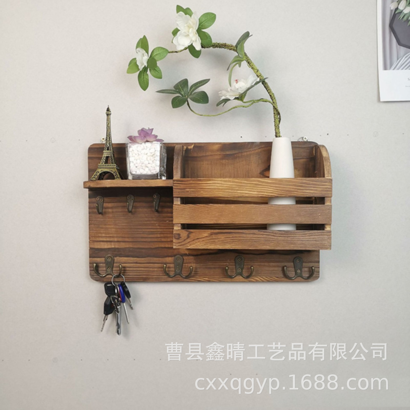Rack de almacenamiento de madera vintage pasillo montado en la pared estante de la llave Puerta mochila perchero pared rack de almacenamiento