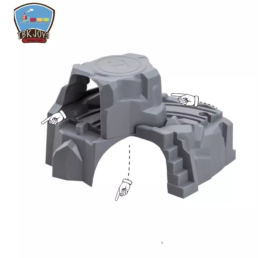 Acumulación de tren de madera para Niños Accesorios de pista de madera simulación túnel cueva doble capa juguete rico escena Accesorios