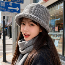 秋冬日系加厚毛线渔夫帽子女卷边盆帽纯色百搭保暖显脸小针织帽男
