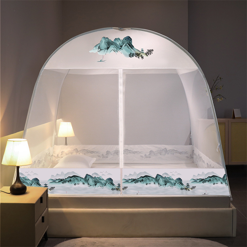 Instalación gratuita de mosquiteros de yurta, mosquiteros domésticos de doble puerta para niños, mosquiteros plegables dobles, fábrica de dormitorios al por mayor