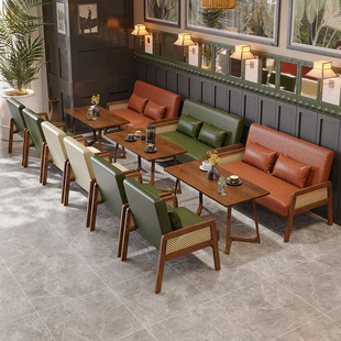 Modern Minimalist Café Table and Chair Set, Trendy Commercial Solid Wood Fabric Sofa Chair for Milk Tea Shop