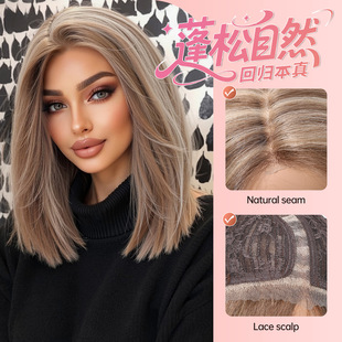 Wig Female T-Part Amazon Cross-Border Closed Mesh Lace Lace Front Wigs Short Straight Hair Ins Hand Hook