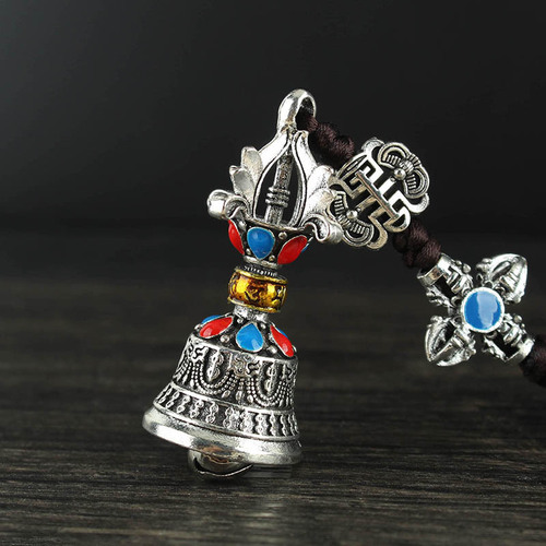Vintage Tibetan Six Syllable Mantra Bell Turntable Chakra Keychain Dorje Car Ornament Bag Pendant Scenic Area Temple Gift