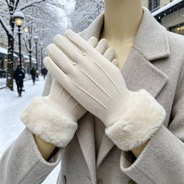 Winter Women's Gloves, Solid Color, Warm, Windproof, Cute, Made of German Velvet, Suitable for Cycling, Cold-Resistant, Touchscreen-Compatible, Finger-Separated, Fleece-Lined Gloves