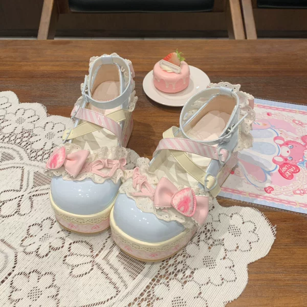 Strawberry height-increasing Lolita shoes, soft and cute Lolita shoes, adorable Lolita shoes, platform soles, dopamine