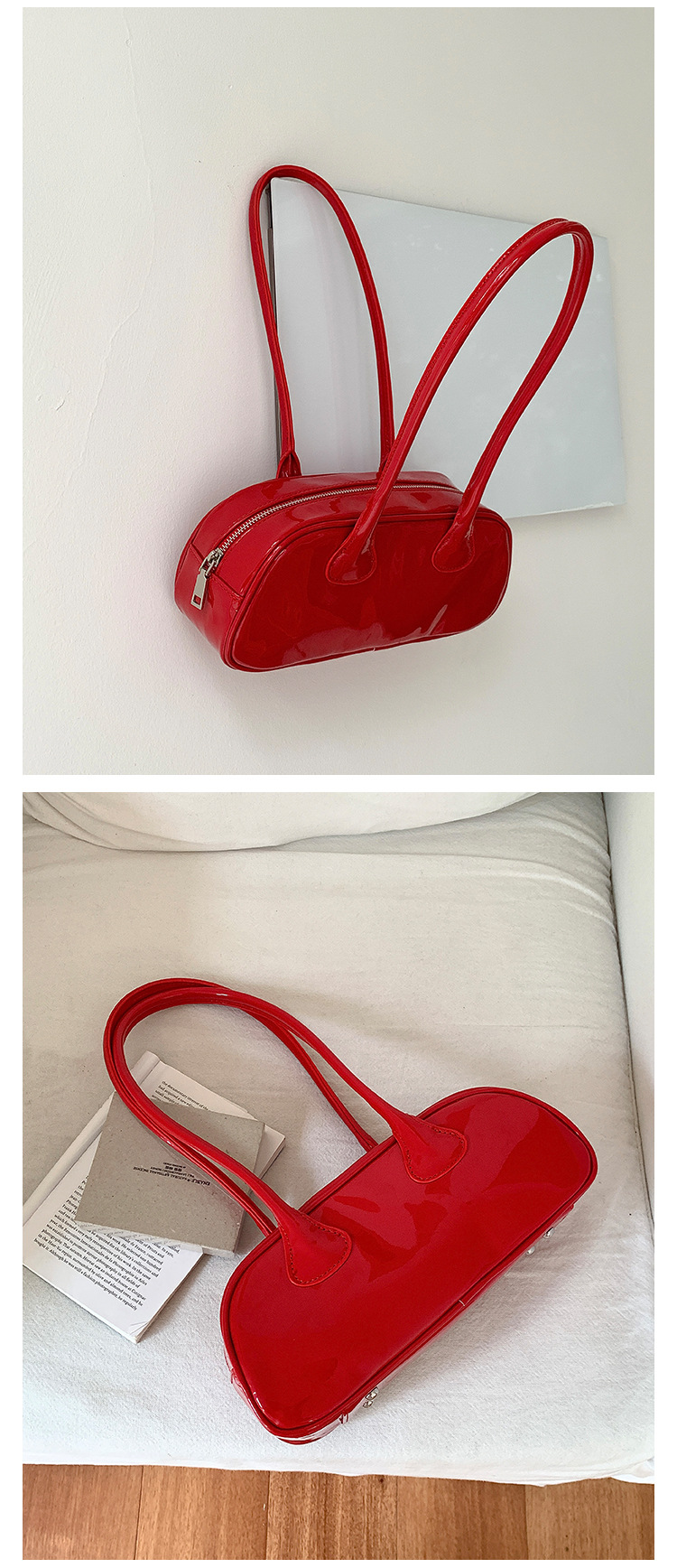 Piccolo gruppo lucido PU stick versione coreana, nuova borsa monospalla sottobraccio, modellatura in vernice, alla moda e_voghion.com