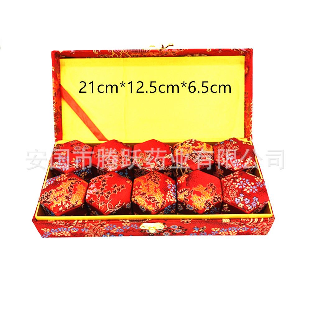 Red Brocade Gift Boxes Set of 10 Empty Packaging Boxes for Herbal Gifts and Jewelry in use