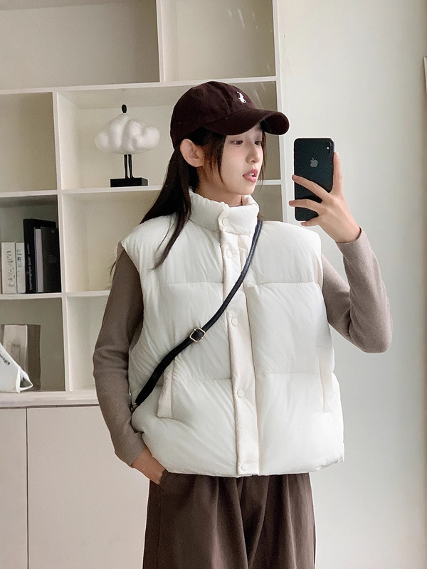 浅蓝色无袖立领羽绒棉服马甲女冬季新款小个子短款保暖面包服外套|undefined
