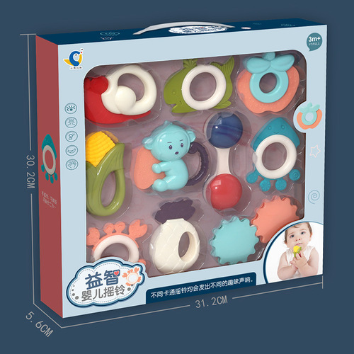 Baby Rattles 10-Piece Set Hand-Cranked Bell Gift Box Set Newborn Baby Toy Teether Rattle Gift Wholesale