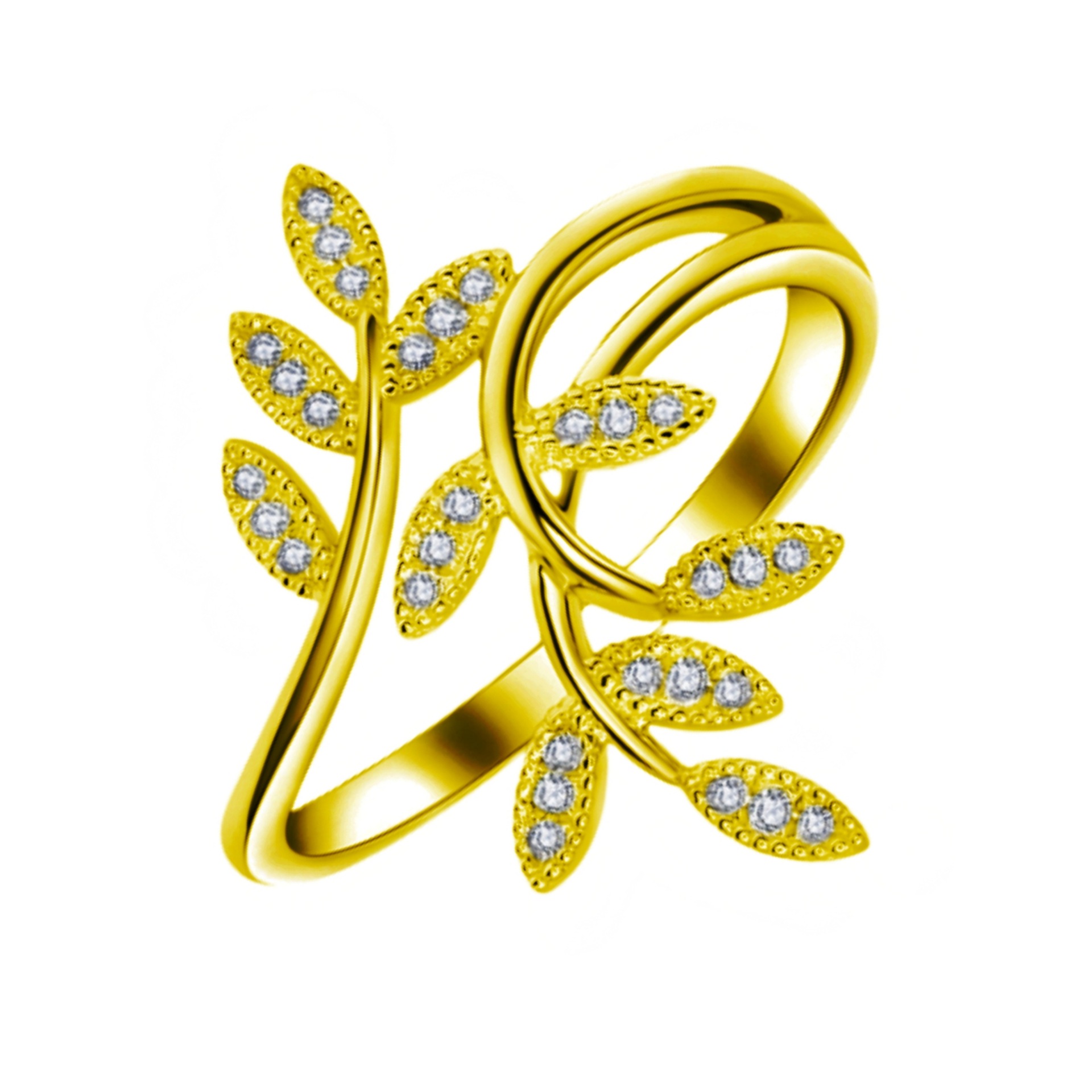 Fashionable Adjustable Zircon Flower Leaf Ring For Women_voghion.com