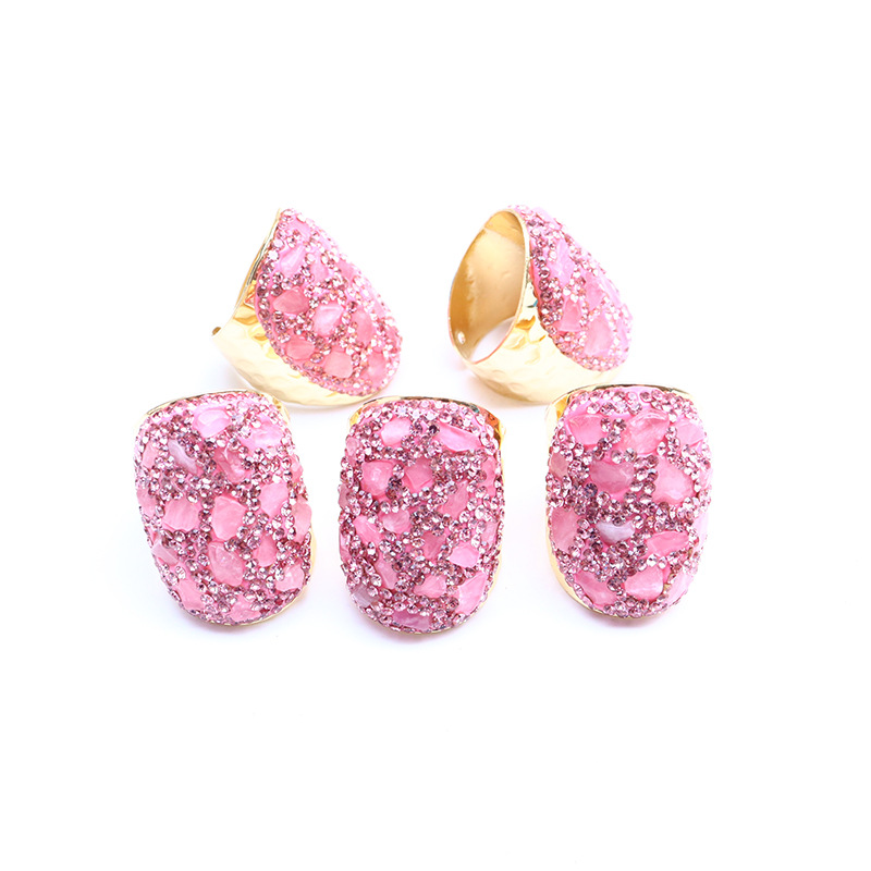 27g Weight Natural Stone Inlay Material Open Ring Classification Elegant Lady Geometric Copper Irregular Inlay Natural Stone Open Ring