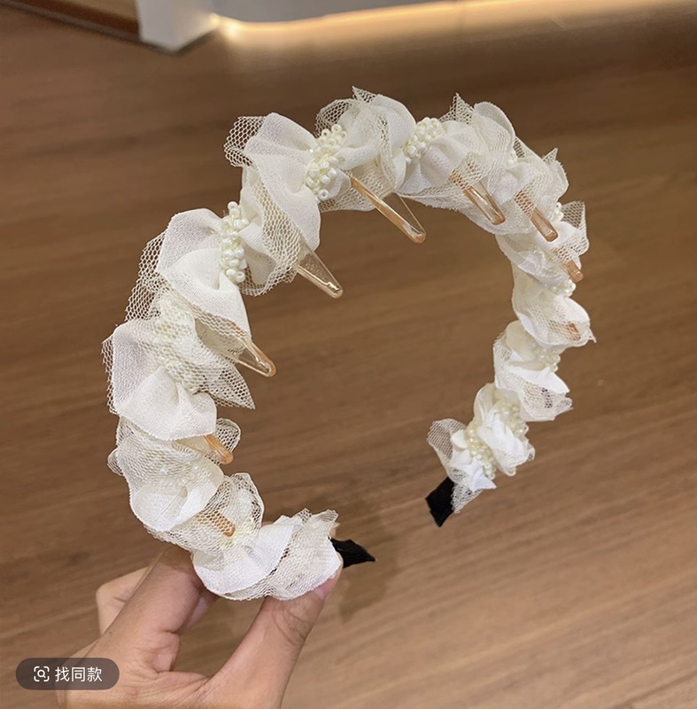 甜美网纱褶皱发箍气质倒插防滑头箍珠点缀发饰|undefined