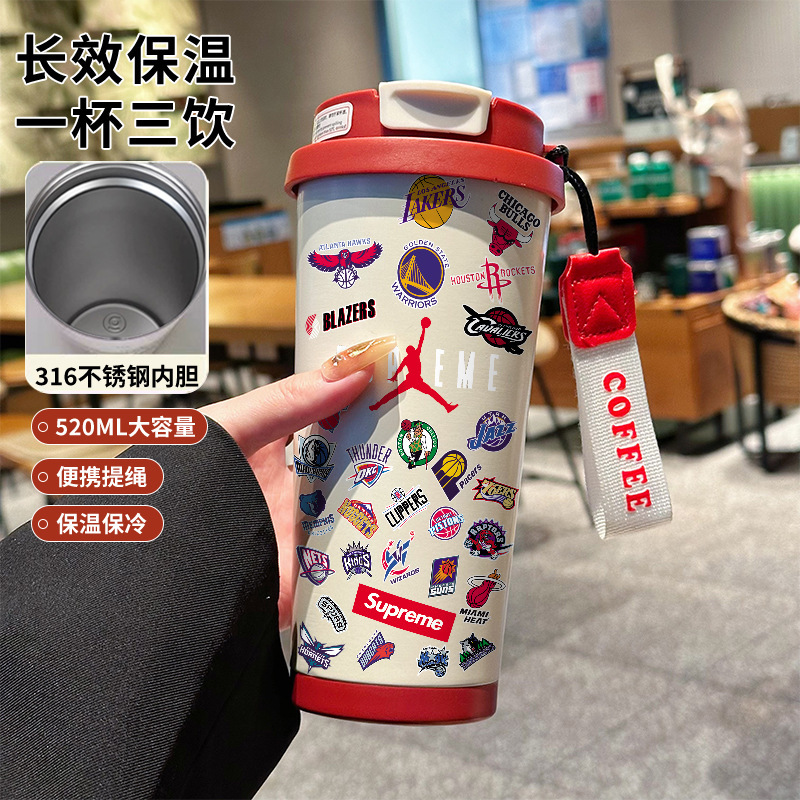 篮球运动保温杯高颜值咖啡杯女学生316不锈钢吸管水杯|undefined