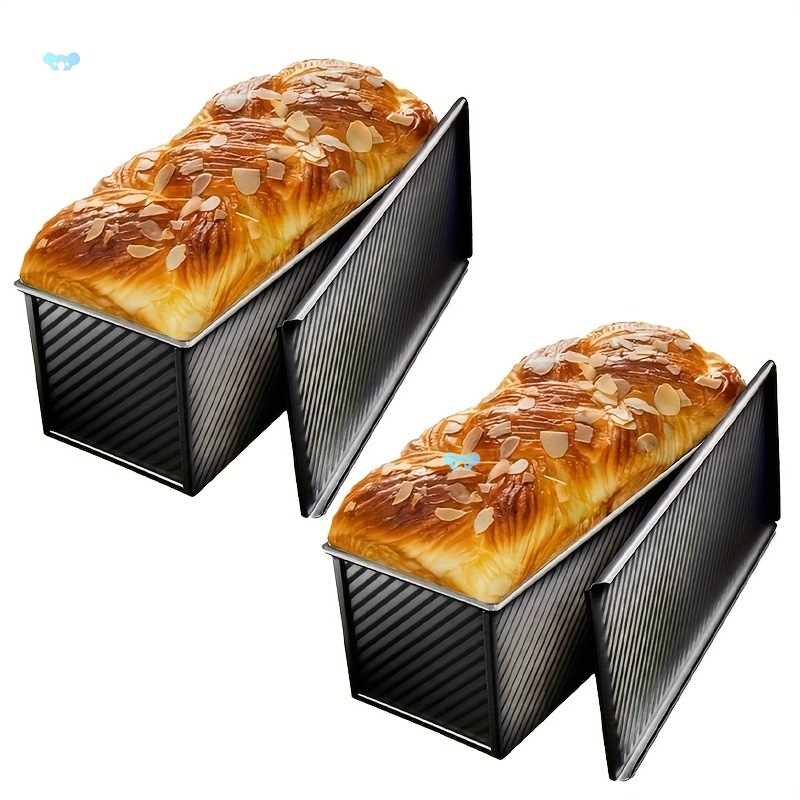 2Pcs Extended Bakeware Pullman Loaf Pan with Cover 12.3 X4