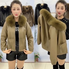 皮衣外套加绒加厚冬季新款可拆卸毛领洋气时尚保暖女士皮夹克外套
