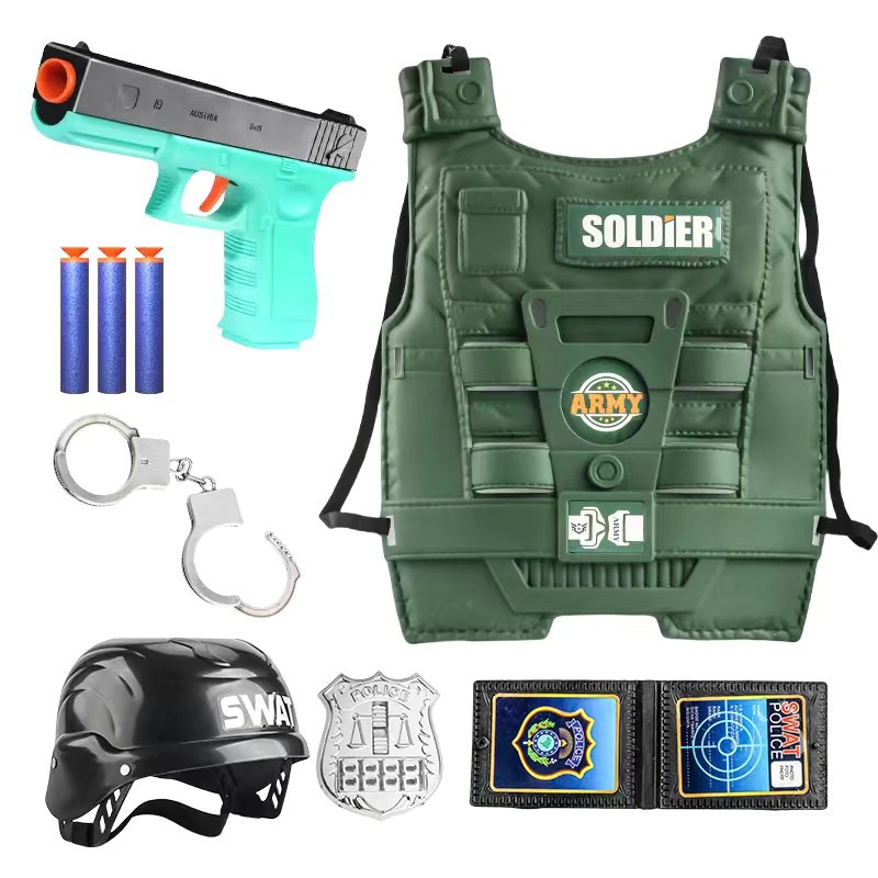 Pistola de juguete para policía pequeña para niños, pistola, tapa grande, ametralladora, accesorios, equipo, traje de batalla para padres e hijos, regalo para niños