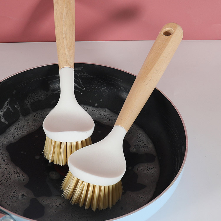 Wooden Handle Pot Brush Household Dishwashing Brush Non-Oil Brush Bowl Cleaning Brush Universal Long Handle Brush Kitchen Brush Coconut Pot Brush