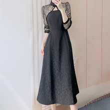 2025年秋季品牌专柜新品汉派时尚气质显瘦拼接撞色长袖旗袍裙012