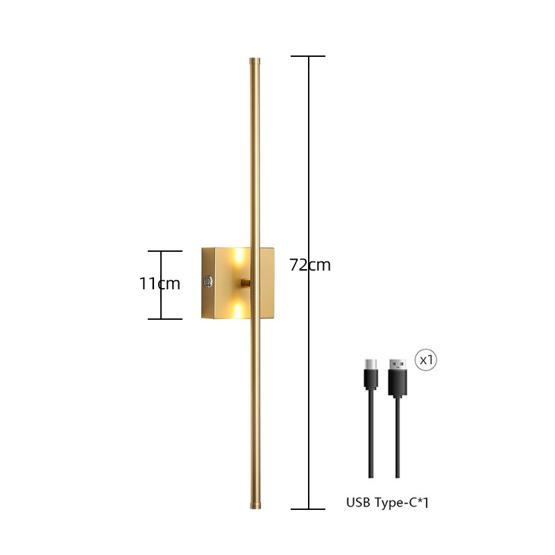 정사각형 72cm 배선 없는 벽 램프 골드