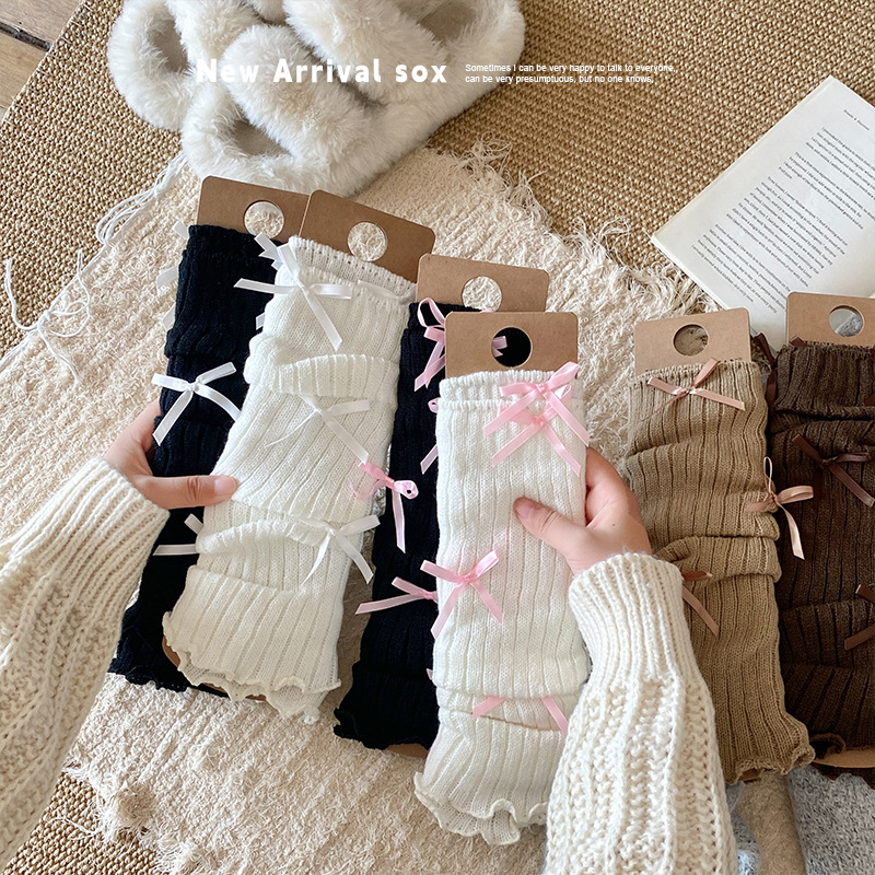 Beinstulpen, Stiefel, modische Baumwollsocken, Damensocken mit Schleife, gestapelte Socken im Lolita-Ballett-Stil, lange Röhrensocken für Mädchen, gestrickte Herbst- und Wintersocken_voghion.com