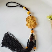 黄杨木汽车挂件木质车挂海神妈祖天妃娘娘挂饰 出入平安万字流苏