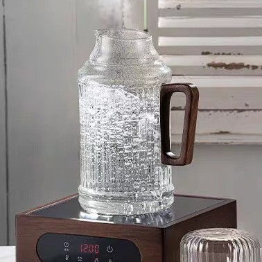 Vidrio con alto contenido de borosilicato con mango hervidero abierto blanco frío jarra de agua resistente a altas temperaturas bebida de jugo doméstico simple hervidor frío