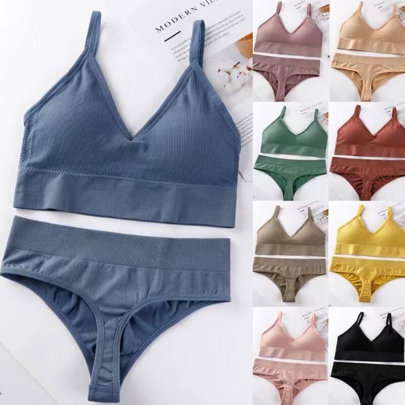 Foreign Trade French Style Triangle Cup Sling Large U-shaped Back Wrapped Breast Strapless Underwear No Steel Ring Bra Thong Set Women